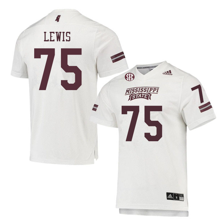 Men #75 Percy Lewis Mississippi State Bulldogs College Football Jerseys Sale-White